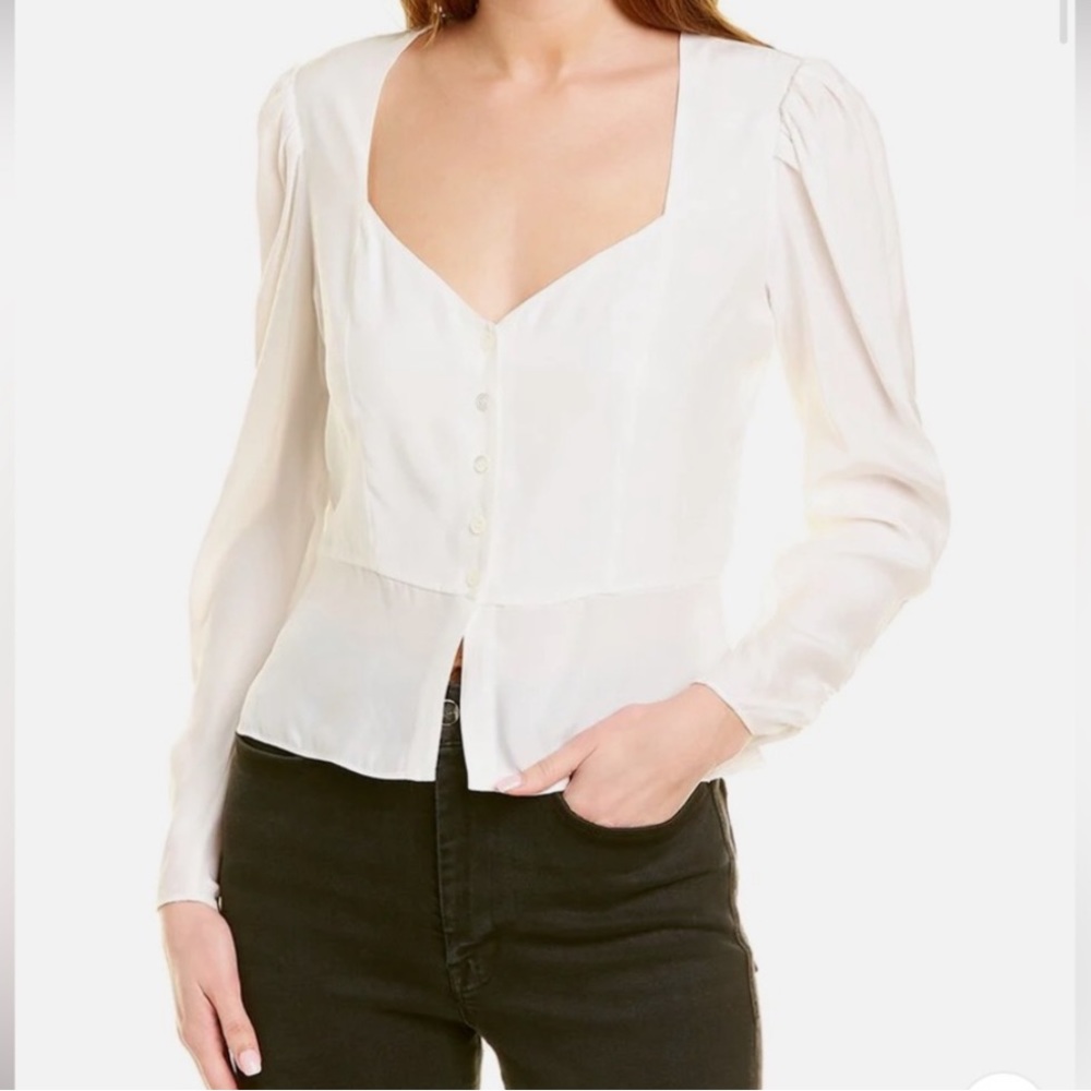 NWT$370 FRAME WHITE SILK SHIRRED SLEEVE PEPLUM BLOUSE